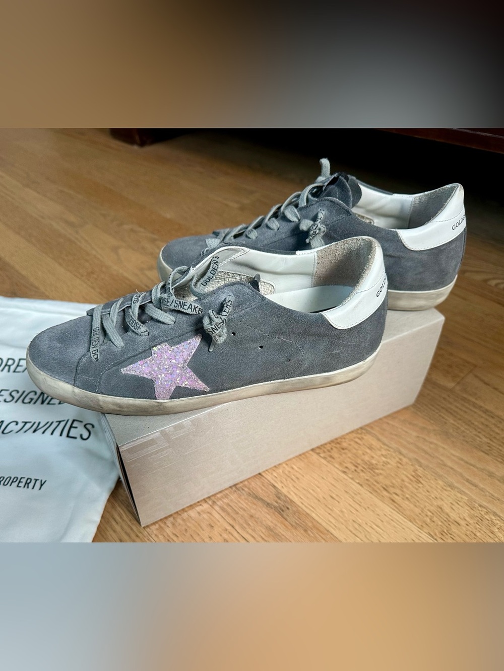 Golden Goose Gray Suede Sneakers with Pink Glitter Star (Private Edit)